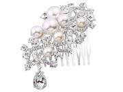 Silver Plated Crystal Pearl Bridal Bridesmaid Tiara Hair Slide Comb Pin