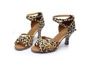 Latin Dance Shoes High Heel 7cm Knotted Leopard 9