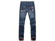 Men s Straight Slim Fit Jeans Color Dark Blue with Red Trim 29