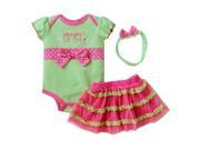 Baby Girl Sets Romper Tutu Skirt Headband Green Pink Bowknot 18M