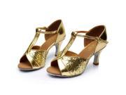 Latin Dance Shoes High Heel 7cm Gold Paillettes 8.5