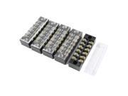 5 Pcs 6 Positions 2 Rows Barrier Screw Terminal Block Strip w Cover