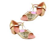 SANTSIWEI Latin Shoes Heel High 3.5cm Paillette Gold 7.5