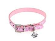 Dog Pet Collar PU Leather Adjustable Crown Pendant Pink XS
