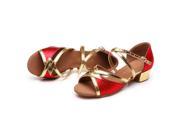 SanSha Latin Dance Shoes High Heel 3cm Red with Gold 3.5