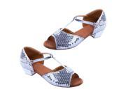 SANTSIWEI Latin Shoes Heel High 3.5cm Sequin Silver 6.5