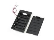 Two Wires Battery Box Holder Black for 6 x 1.5V AA Batteries w Cover