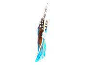 Pair Blue Feather Faux Bead Decor Fish Hook Earrings for Ladies