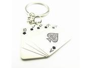 Metal Poker Card Pendant Keyring Key Chain Silver Tone