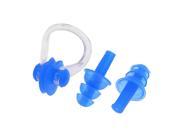 Adults Pairs Blue Swimming Silicone Ear Plugs w Nose Clip