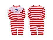 Baby clothing Red White Stripe lace rompers cotton long sleeve 10 12M