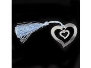 Blue double heart hollow out bookmarks with blue tassels
