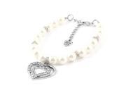 Heart Pendant White Faux Pearl Decor Pet Dog Puppy Collar Necklace S