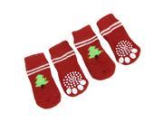 4 PCS Tree Pattern Knitted Nonslip Walking Bootie Sock Red for Dog