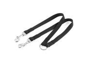 Black Nylon 15mm Width Walk Double Dog Two Lobster Clasp Way Pet Leash