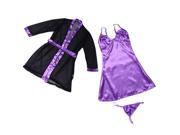 Sexy Satin Slip lace back Nighty Babydoll Sleepwear w Night Robe Gown Purple XL