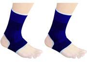 Pair Sports Black Dark Blue Striped Open Heel Elastic Ankle Support Sleeve