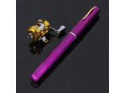 Mini Pocket Pen Fishing Rod Pole With Golden Baitcasting Reel Set purple