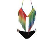 Alluring Halter Tassels Embellished Bikini Set For Women L
