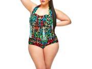 Alluring Halter Plus Size Leopard Design Multicolor Printed High Waisted One Piece For Women Bathing Suit Swimsuit Swimwear L