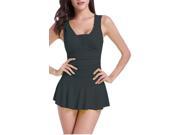 Sexy Women s Solid Color Square Neck Slim One Piece Swimsuit Black XL