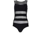Sexy Scoop Neck Sleeveless Siamesed Solid Color Hollow Out Design Swimwear For Women black XL