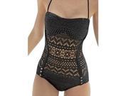 Fashion Stylish Sexy Halter See Through Solid Color Swimwear Women Hollow Out Swimsuit black XL