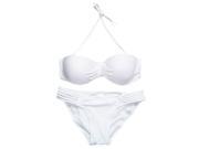 Solid Color Alluring Strapless Hollow Out Two Pieces Swimming Suits For Women white L