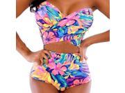 summer beachwear for women swimwear swimsuit bikini push up High waisted Strapless Floral Print Bikini Set L