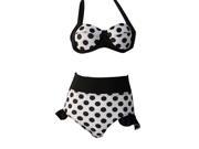Summer Women s Sexy High Waist Vintage Swimsuit Swimwear Underwire Polka Dot Print Ruffles Bikini Set White S