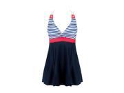 Tie Design Sleeveless V Neck Striped Backless One Piece Swimwear For Women High Waist Swimsuit Bathing Suits red XL