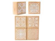 6 Assorted Wooden Stamp Rubber Seal Square Handwriting DIY Craft Flower Lace