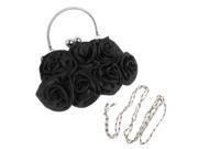 Rosette Clutch Bag Evening Black Flower Purse Handbag Banquet Bag