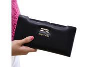 Fashion Soft Leather women wallets Bowknot Clutch bag Long PU Card Purse wallet for womens black
