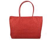 Ladies Straw Weaving Summer Beach Tote Zippered Bag Red