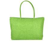 Ladies Straw Weaving Summer Beach Tote Zippered Bag Light Green