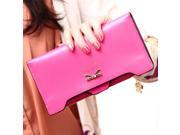 Fashion Soft Leather women wallets Bowknot Clutch bag Long PU Card Purse wallet for womens rose red
