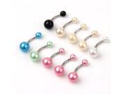 10 X Stainless Steel Belly Navel Pearl Bar Rings 0.31 HOT
