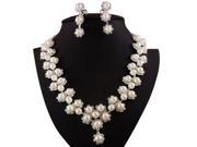 Women s Jewelry Set Bridal Wedding 8 Shape White Pearls Crystal Rhinestone Necklace Earrings