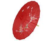 Plum Blossom Pattern Red Bamboo 31.5 Dia Oriental Umbrella Parasol