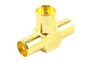 Gold Tone 3 Way RF Female to Mele TV Coaxial Aerial Antenna Adapters