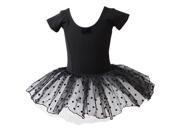 Polka Dots Flower Girls Leotard Ballet Tutu Skate Dance Birthday Party Skirt Dress Black 100cm