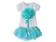 Baby girls suit set 100% Cotton Flowers Vest Tutu Skirt 2 pieces set Sky blue 110 CM.