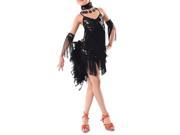 New Children Kids Sequin Feather Fringe Stage Performance Competition Ballroom Dance Costume Latin Dance Dress For Girls Black S