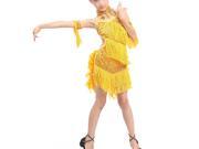 New Children Kids Sequin Feather Fringe Stage Performance Competition Ballroom Dance Costume Latin Dance Dress For Girls Yellow M