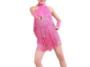 Latin Dance Dress Girls 100cm Latin Fringe Dress Ballroom Dance Costume Dancing Clothing Rose red