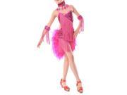 New Children Kids Sequin Feather Fringe Stage Performance Competition Ballroom Dance Costume Latin Dance Dress For Girls Hot pink L