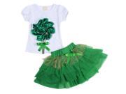 Baby girls suit set 100% Cotton Flowers Vest Tutu Skirt 2 pieces set Green 110 CM.