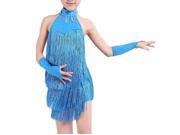 Latin Dance Dress Girls 100cm Latin Fringe Dress Ballroom Dance Costume Dancing Clothing blue