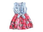 Kid Girls Jean Denim Skirts Bow Flower Ruffled Dress Sundress Clothing Costume Red bottom 3 4Y